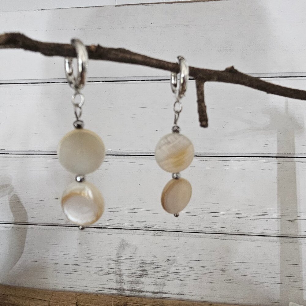 Shell Coin cream color Handmade Dangle Earrings